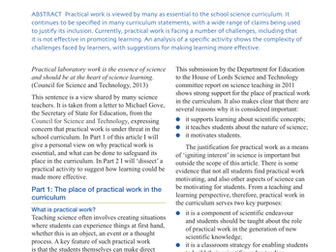 Practical science focus: The contribution of practical work to the science curriculum