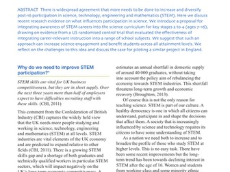 STEM careers focus: ‘I like science but it’s not for me’: the need to improve STEM careers education