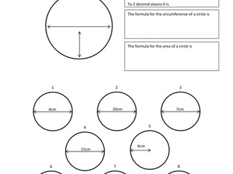 Circles Introduction and Worksheet KS3 or KS4