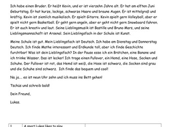 Lieblingssachen - Reading Comprehension worksheet