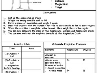 C2 - Empirical Formula of Magnesium Oxide Workshee