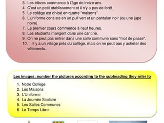 Hogwarts brochure in French - task sheet