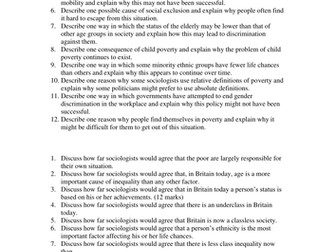 Social Inequality - AQA 5 and 12 Mark Questions