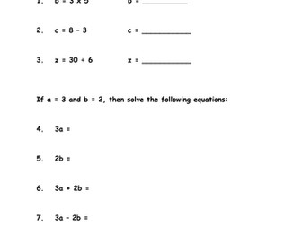 Algebra worksheet