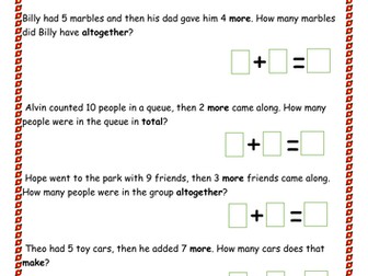 Addition word problems to 20