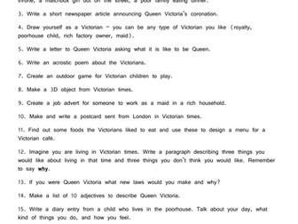 The Victorians Homework Tasks