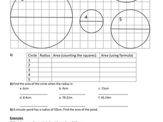 Area of a circle worksheet