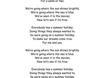 'Summer Holiday' lyrics sheet