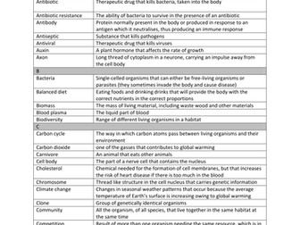 AQA B1 keywords