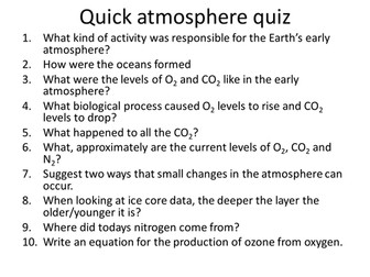 Quick quiz on evolution of the atmosphere