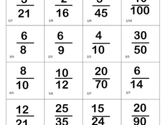 Simplifying fractions bingo