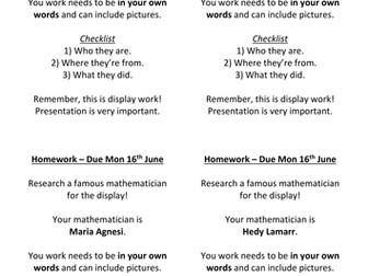 Famous Mathematician Homework Slips