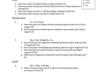Moles and per centage yield questions
