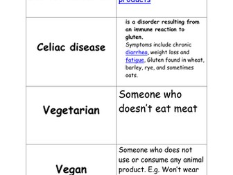 Allergies and dietary needs match up task