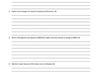 Further Human Resources Management work sheet