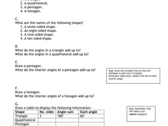 An investigation into interior and exterior angles