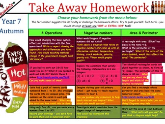 Take Away Homeworks for KS3