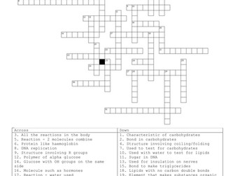 Revision crossword on Biological Molecules F212