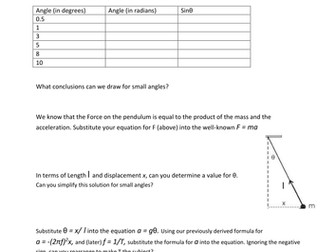 SHM Simple Harmonic motion of a pendulum worksheet