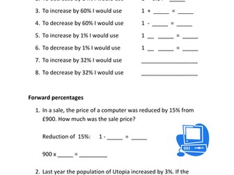 Forward and reverse percentages worksheet