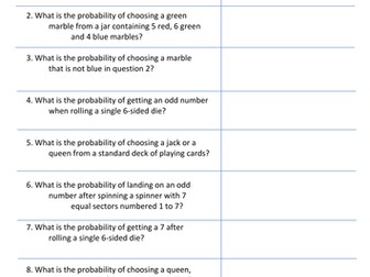 Basic probability worksheet