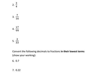Fraction decimal conversion worksheet