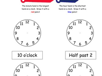 Time with coloured clock hands key