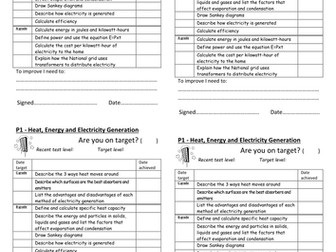 AQA GCSE physics levelled target stickers P1, P2 & P3