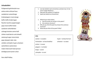 Poem 'Urlaubsfahrt'