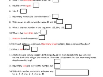 Start of year 3 maths assessment