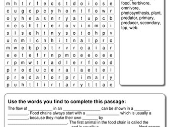 Food chains and webs word-search with CLOZE