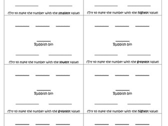 Rubbish bin game - place value activity