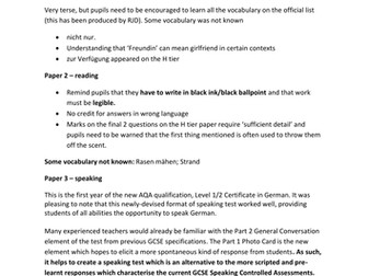 AQA IGCSE Germa 2014 Examiners' Reports Summarised