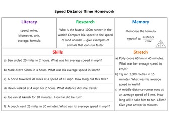 Speed Distance Time Homework