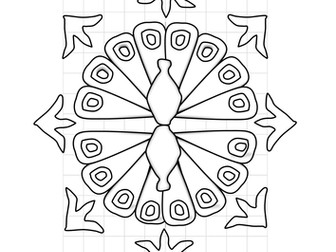Peacock Symmetry colouring exercise