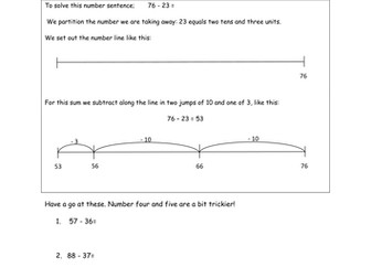 Subtraction using blank number line. Editable.