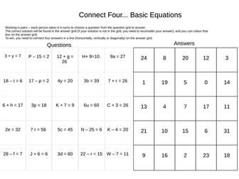 Simple Equations Connect Four