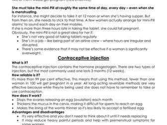 Birth Control Comprehension exercise