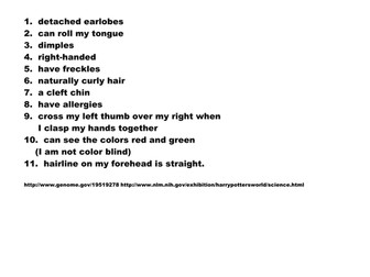 Human Mendelian Genetics starter or activity