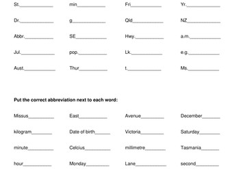 Abbreviations Worksheet