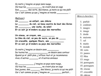 Lyrics Un Monde Parfait Gap filling exercise