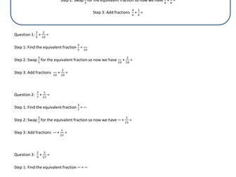 Adding fractions differentiated sheet