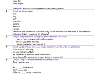 Early Morning VCOP/ Grammar work LKS2