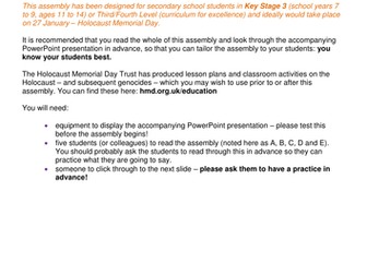 Assembly for KS3 for Holocaust Memorial Day 2015