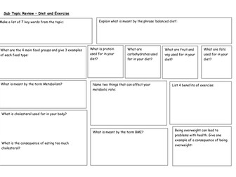 Diet, Metabolism and Exercise Revision