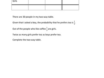 Two way table extension question with answers