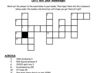 Multiplication and Division Crossword