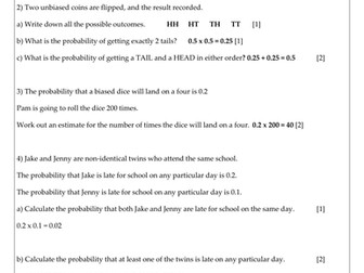 Probability Worksheet or Test