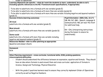 Substituting into formulae
