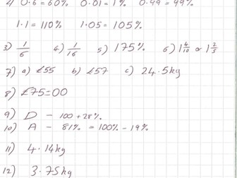 Percentages Worksheet or Test